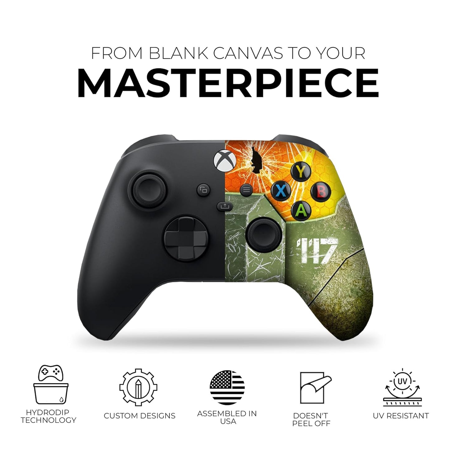 Hallo Mastter Cheif X-Box Controller Wireless Compatible with X-Box One/Series X/S Proudly Customized in USA with Permanent HYDRO-DIP Printing (NOT JUST a SKIN)