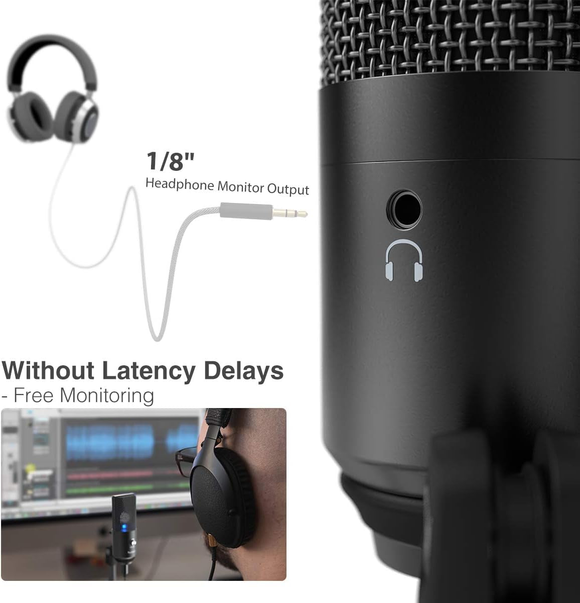 Fifine Podcast Microphone USB with Headphone Monitoring 3.5Mm Jack and Pluggable USB Connectivity Cable for Computer,Pc,Mac/Windows,Recording Voice Over, Streaming Twitch/Gaming/Youtube/Discord-K670B