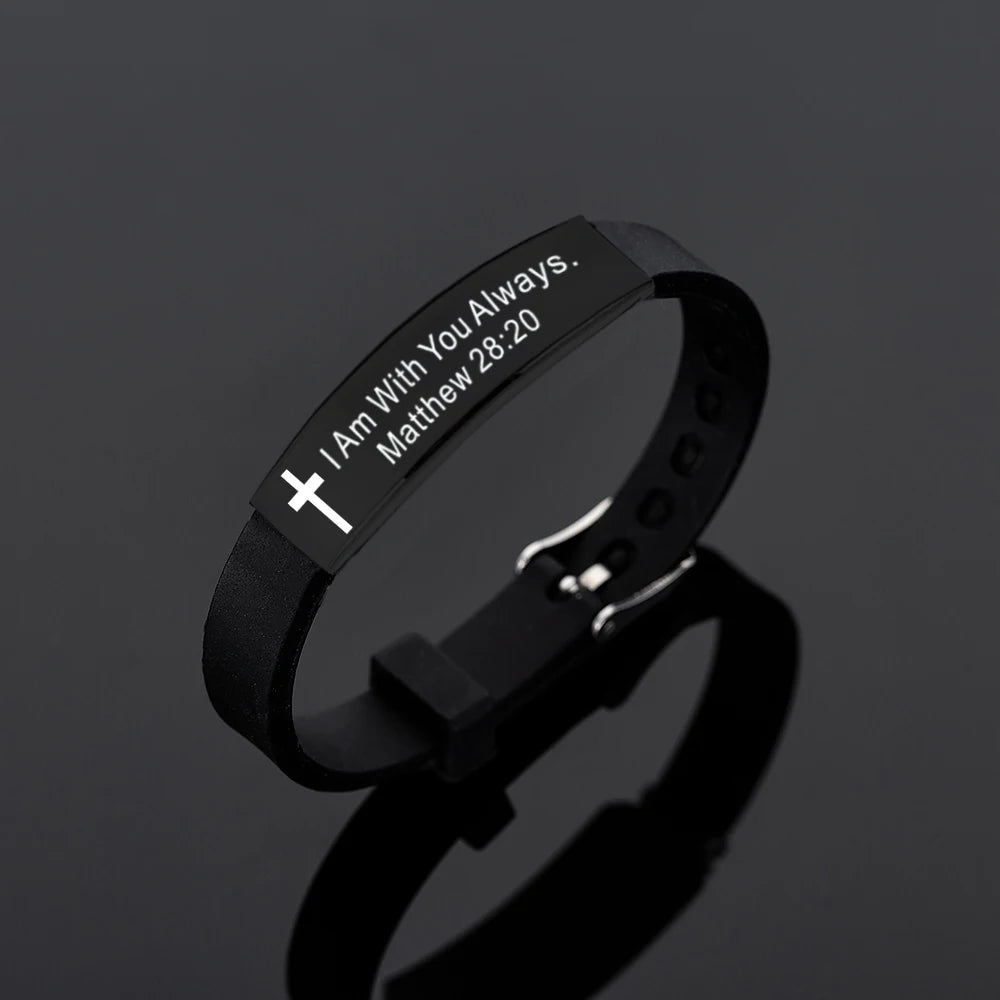 Quote Religious Cross Jesus Scripture Christian Bible Verse Inspirational Faith Silicone Bracelets for Men Jewelry