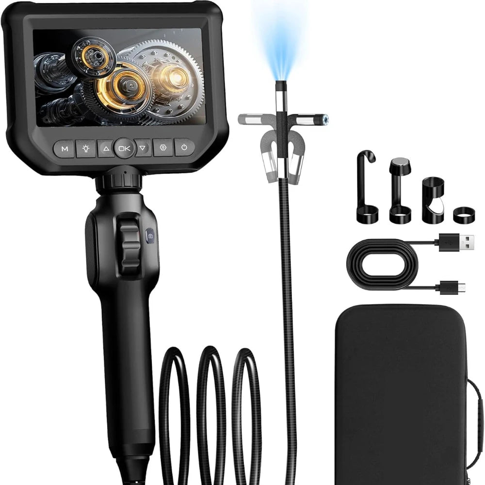 Two-Way Articulating Borescope Industrial Endoscope Camera with Light,1M Inspection Scope for Automotive and Aircraft Mechanics