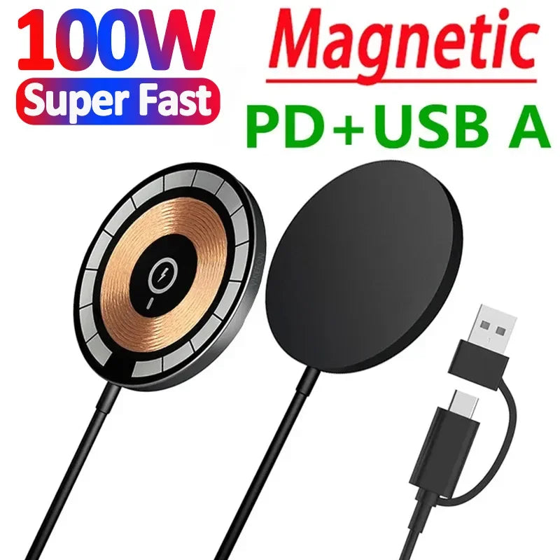 100W Magnetic Wireless Charger Pad Phone Chargers for Iphone 15 14 13 Pro Max Airpods Portable Macsafe PD Fast Charging Station
