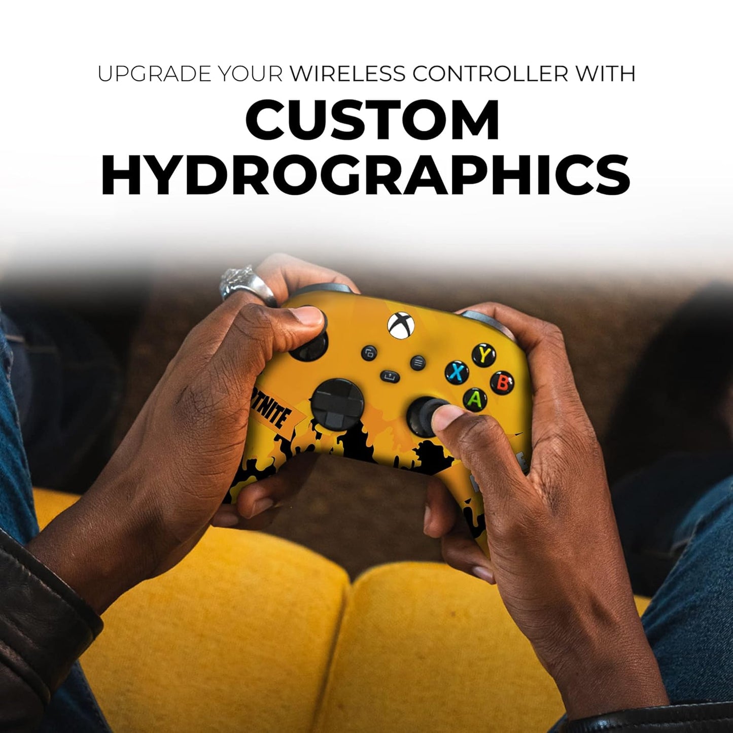Fortnight Yellow Custom X-Box Controller Wireless Compatible with X-Box One/Series X/S Proudly Customized in USA with Permanent HYDRO-DIP Printing (NOT JUST a SKIN)