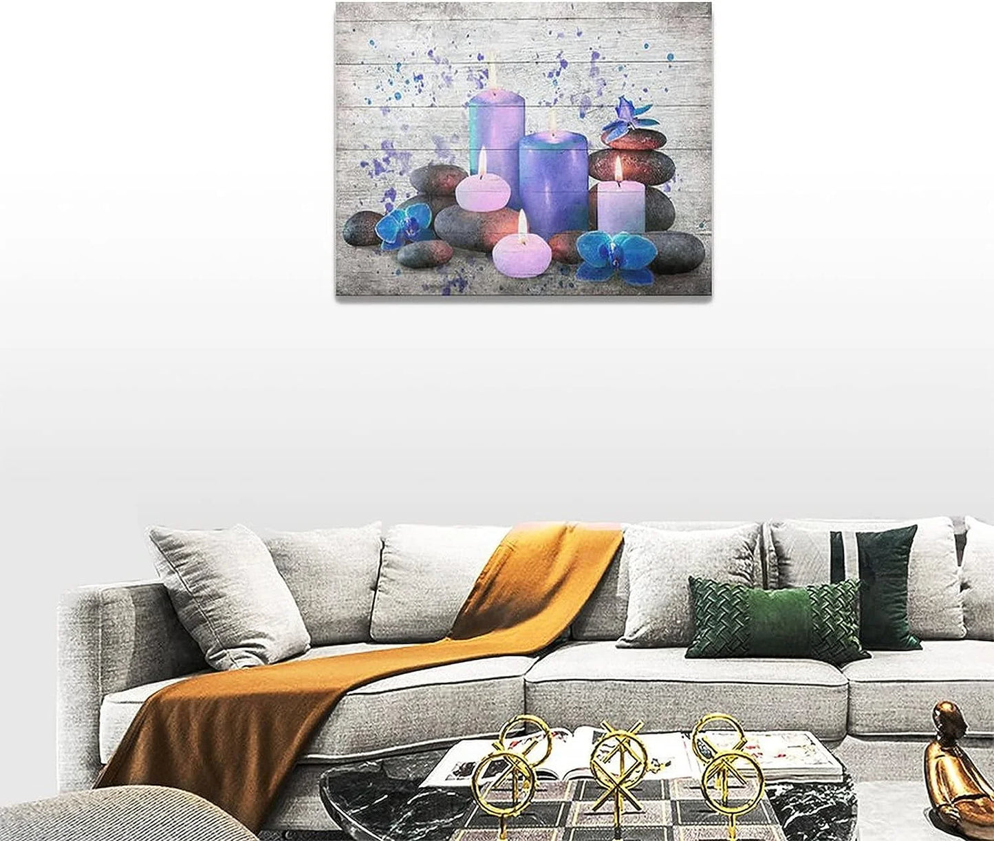 Farmhouse Bathroom Wall Decor Zen Stone Bathroom Pictures for Wall Rustic Purple Bathroom Canvas Wall Art Spiritual Meditation Painting Country Prints Modern Framed Home Spa Decoration 16"X12"