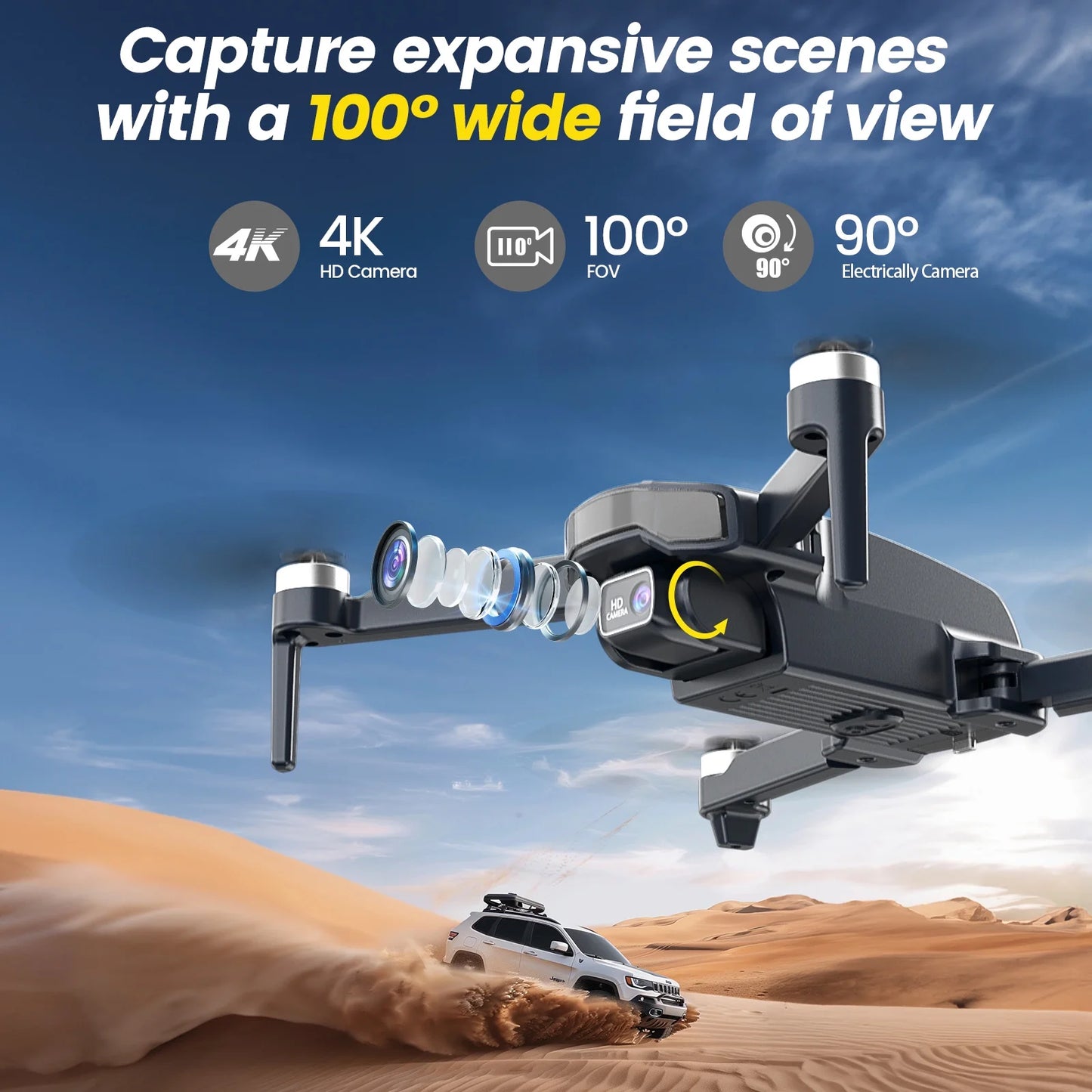 WF31 Drones with Camera for Adults 4K, GPS Foldable Quadcopter, 50 Min Flight Time, Black