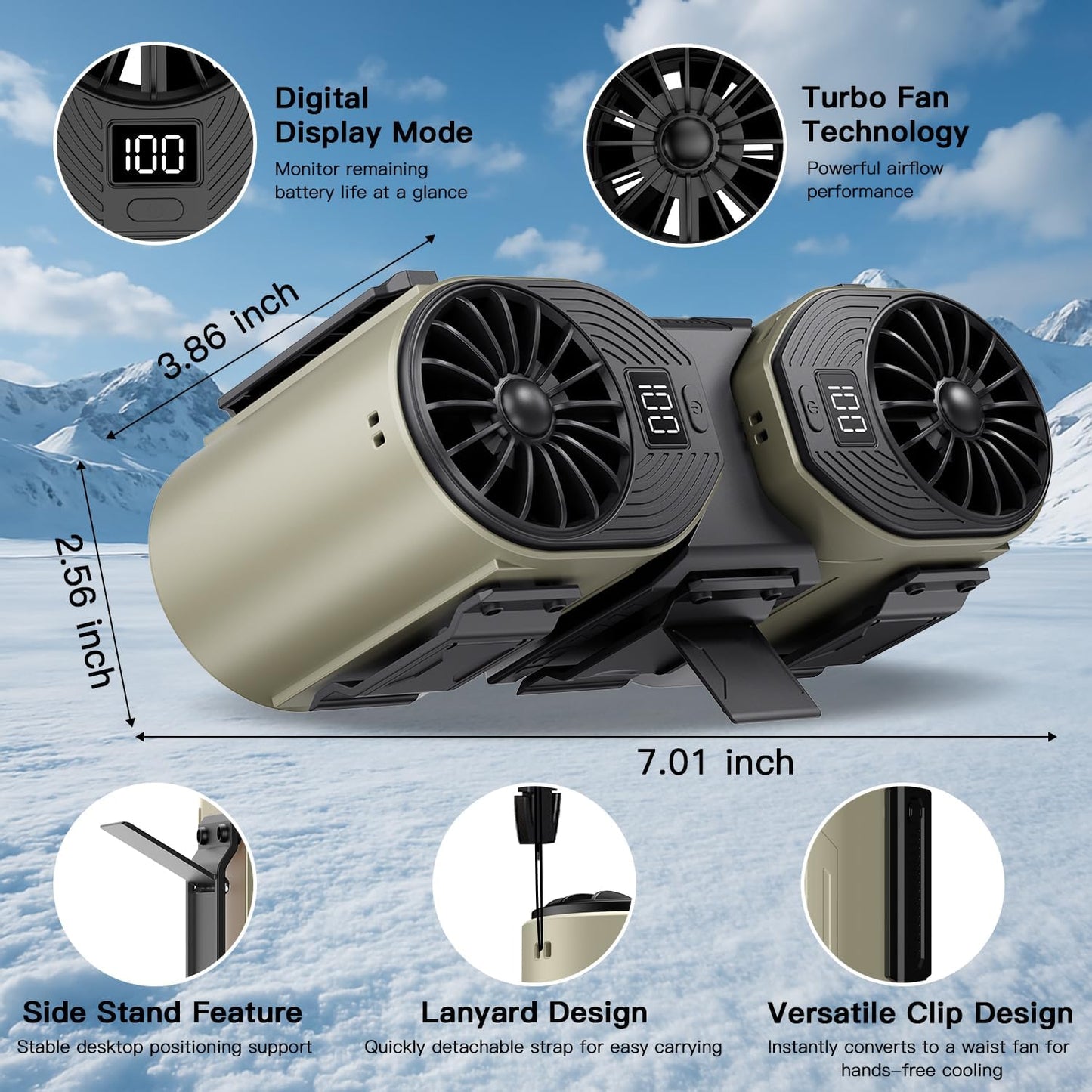 Portable Waist Fan Rechargeable, Detachable Dual Motors Personal Fans 5 Speeds 2