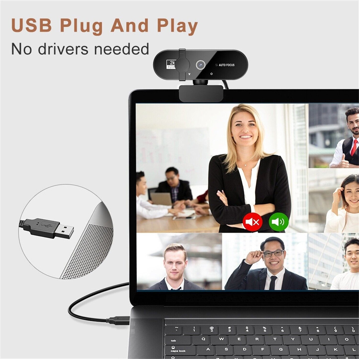 2K HD Web Camera with Microphone Ring Light Autofocus Pro Computer Gaming Webcam