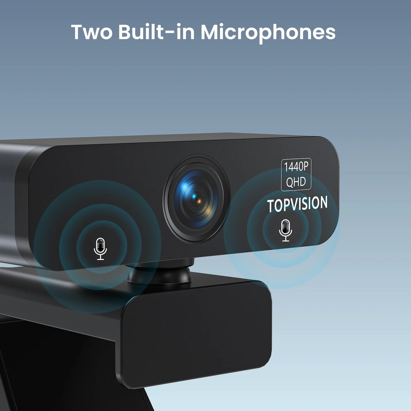 2K Webcam with Tripod Stand, Black, New