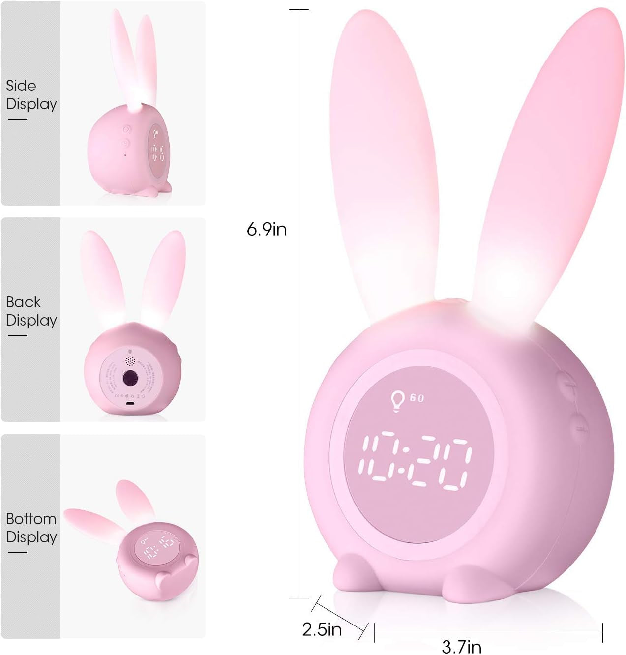 Kids Alarm Clock,Night Light for Kids, 5 Ringtones,Touch Control and Digital Thermometer,Sleep Timer with 2000Mah Rechargeable Clocks for Kids Room