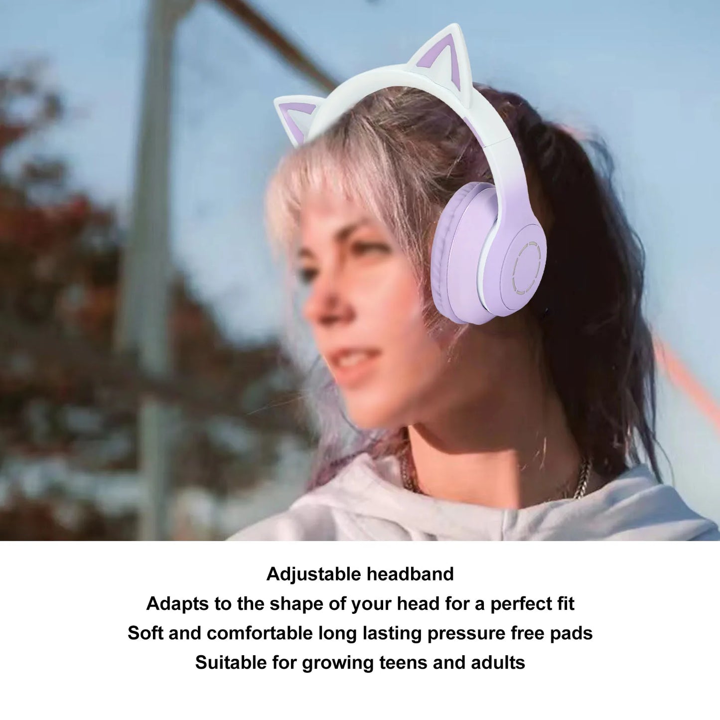 Bluetooth Headphones ABS Cat Ear Bluetooth Headphones Stable Connection Detachable Microphone with 3.5Mm Cable for Game Playing
