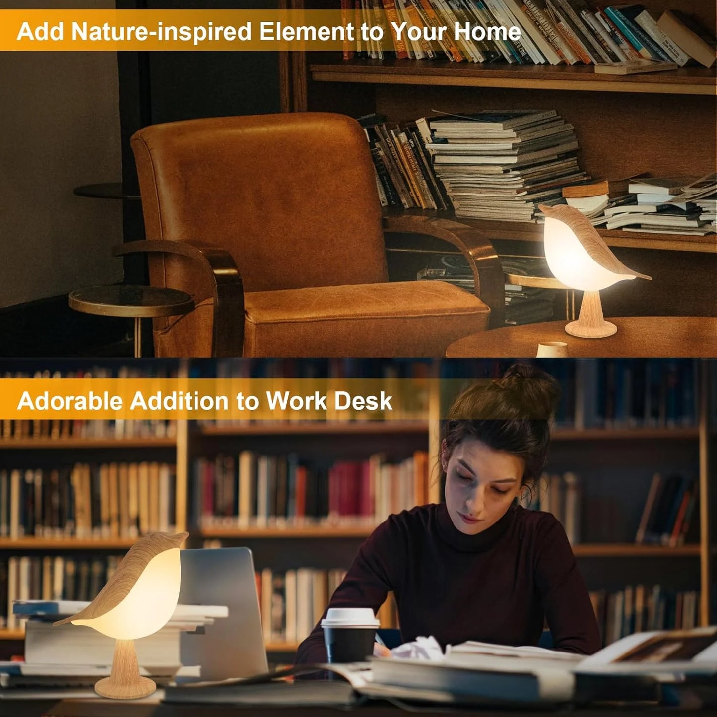 Table Lamp, Touch Control Bird Lamps, Bedside Lamp, Brid Night Light, Cordless Small Desk Lamps Battery Operated Nightstand Lamp, 3-Way Dimmable Light, Rechargeable Decorative Desk Lamp