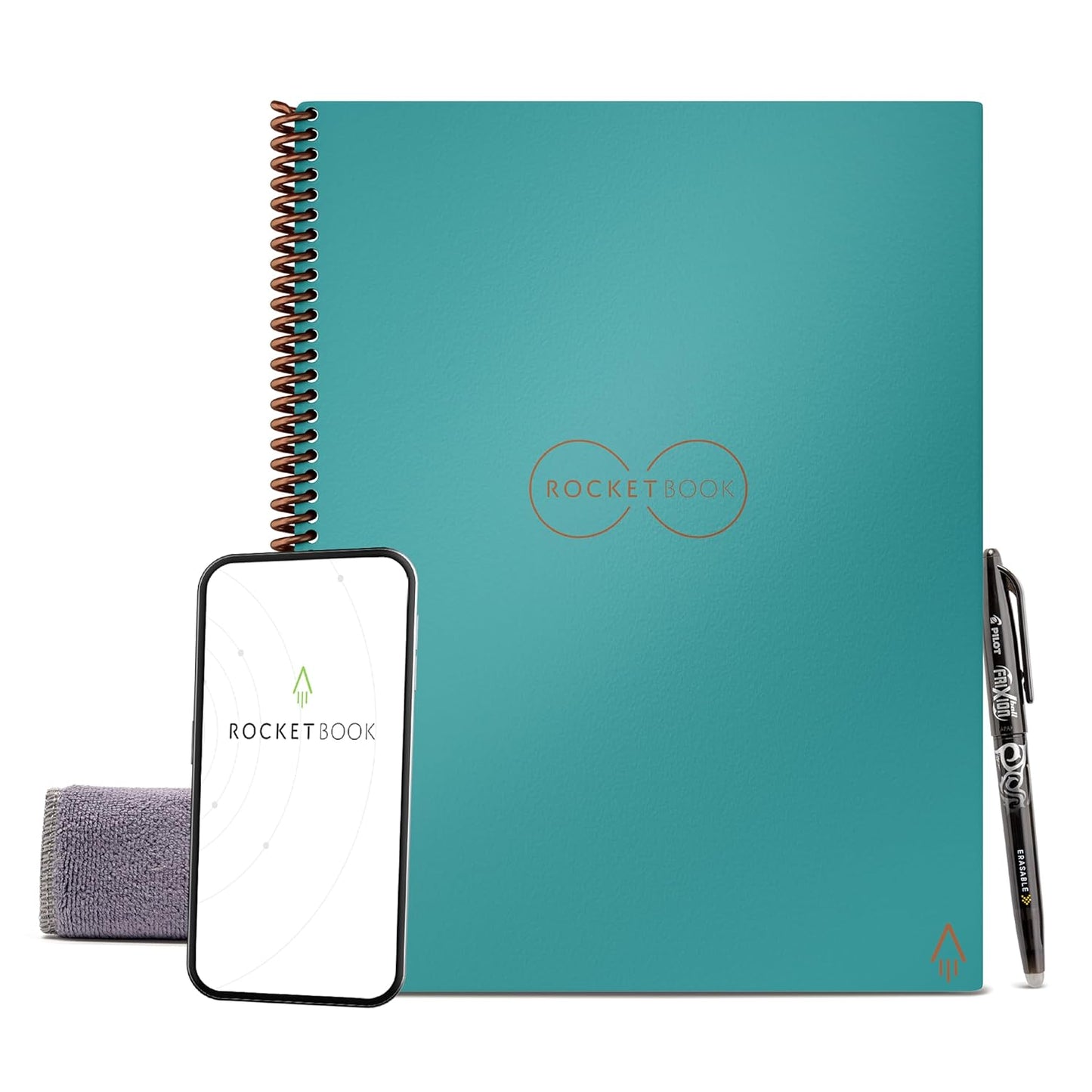 Rocketbook Core Reusable Spiral tebook, Letter Size 8.5X11, Teal - Dotted Pages, App-Connected, Erasable, Durable Cover, Ideal for School, Work, and Creative Projects