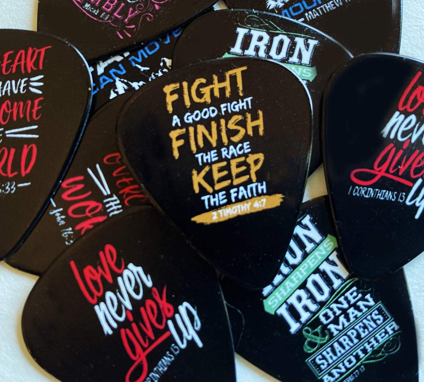 Bible Quote Guitar Picks Set of 12 Medium Gauge Celluloid Inspirational Picks
