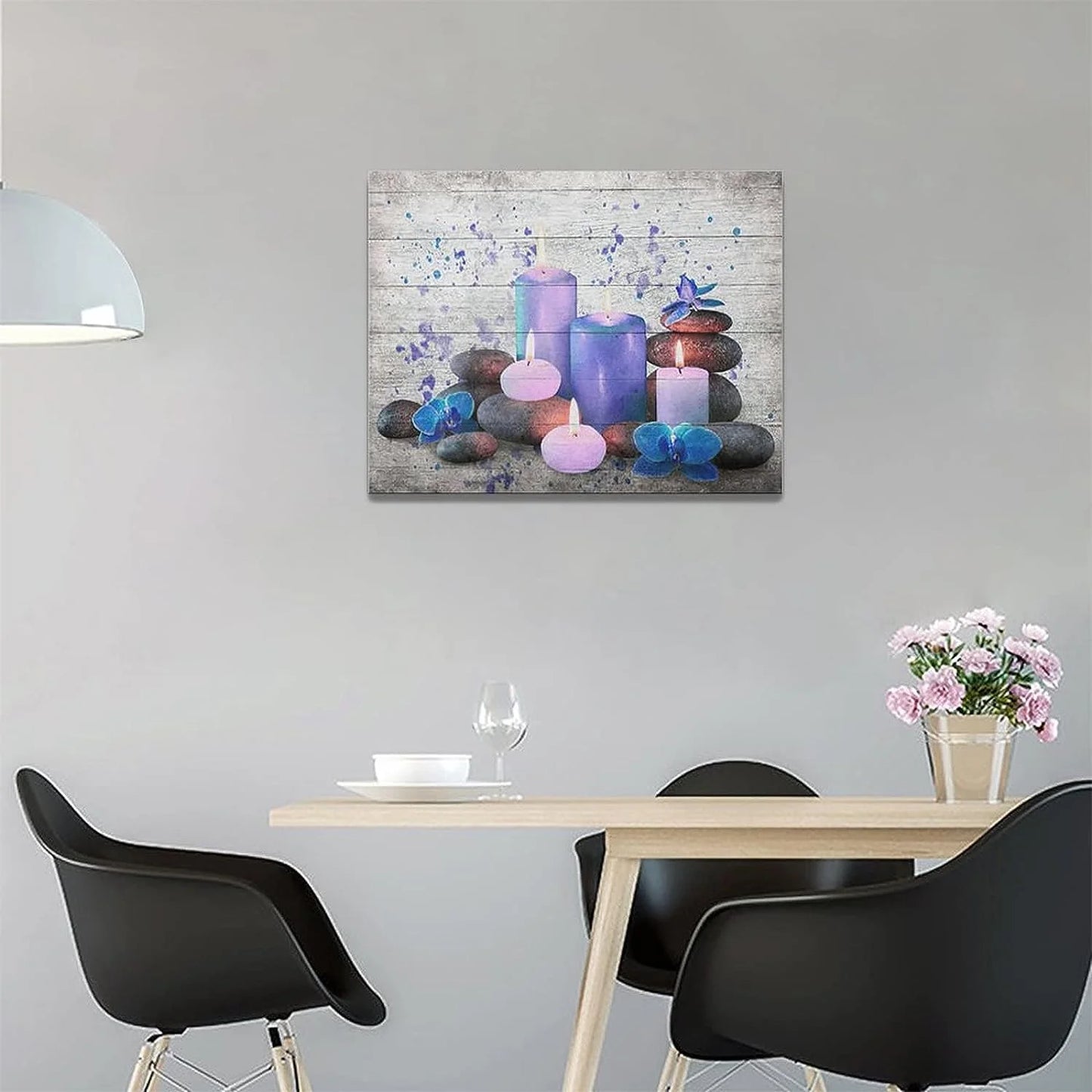 Farmhouse Bathroom Wall Decor Zen Stone Bathroom Pictures for Wall Rustic Purple Bathroom Canvas Wall Art Spiritual Meditation Painting Country Prints Modern Framed Home Spa Decoration 16"X12"