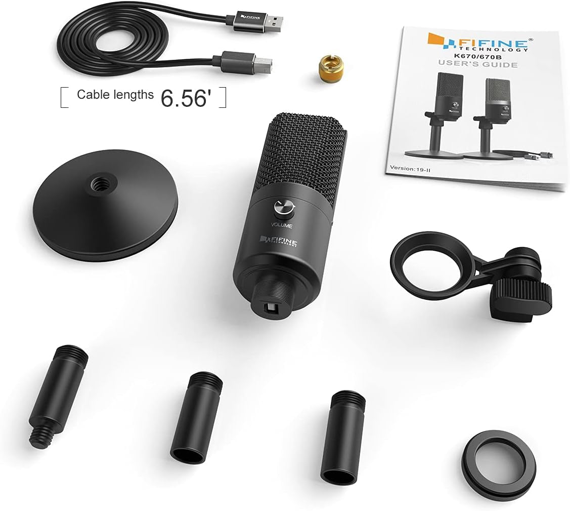 Fifine Podcast Microphone USB with Headphone Monitoring 3.5Mm Jack and Pluggable USB Connectivity Cable for Computer,Pc,Mac/Windows,Recording Voice Over, Streaming Twitch/Gaming/Youtube/Discord-K670B