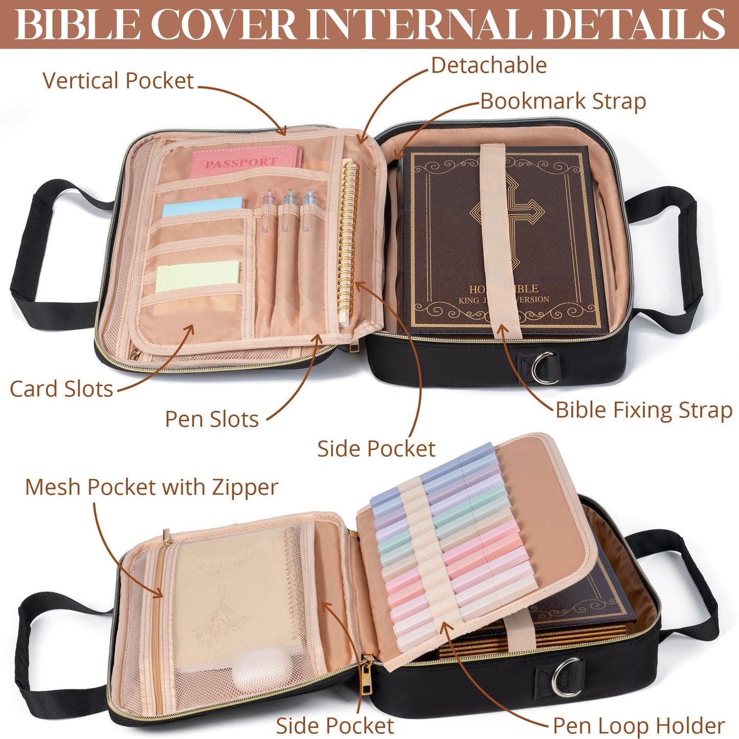 Bible Cover for Women Bible Case, Large Bible Bag W/Shoulder Strap, Bible Stu...