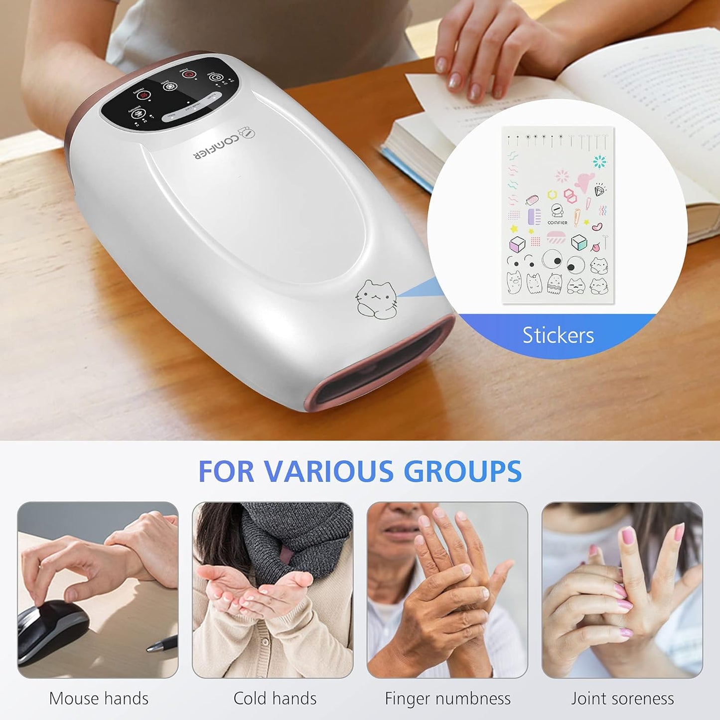 Hand Massager with Heat, Cordless Hand Massage Tool with Compression & Heating,3 Modes & 3 Levels Pressure Point Hand Massager for Arthritis and Carpal Tunnel from Finger to Wrist