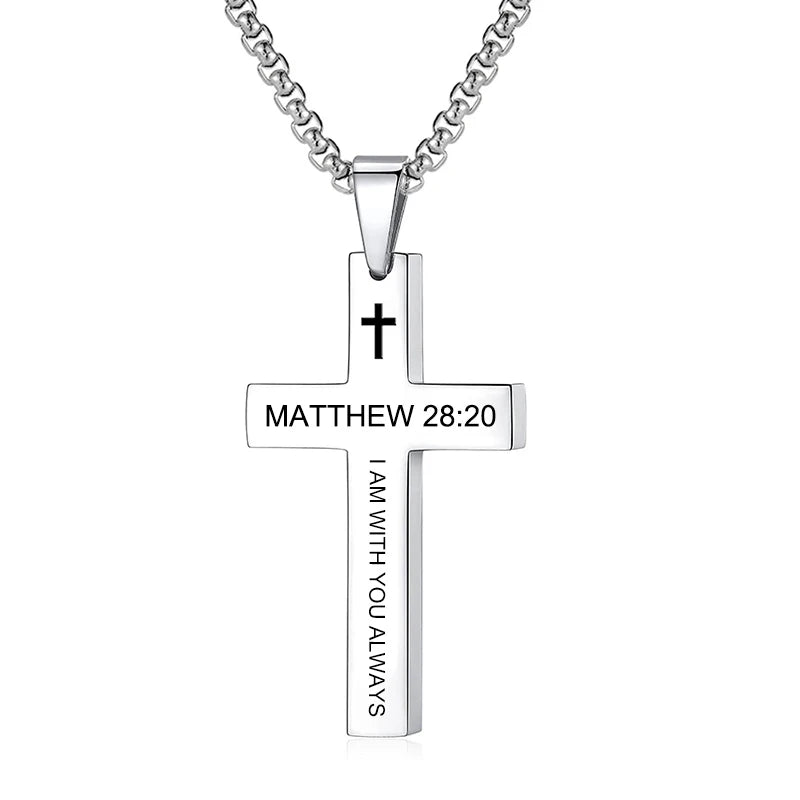 Christian Bible Verse Cross Pendant Necklace Stainless Steel Religious Scripture Prayer Jewelry Gifts