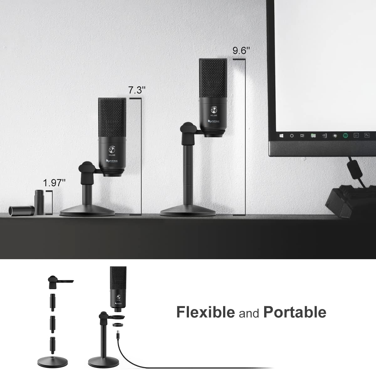 Fifine Podcast Microphone USB with Headphone Monitoring 3.5Mm Jack and Pluggable USB Connectivity Cable for Computer,Pc,Mac/Windows,Recording Voice Over, Streaming Twitch/Gaming/Youtube/Discord-K670B