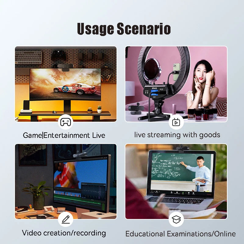 Ultra HD 2K PC Webcam USB Webcams Auto Focus Computer Web Cam with Microphone Camera for Live Streaming/ Video/ Conference