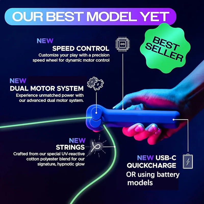 String Toy Loop Glow in the Dark Portable Rope Launcher Fidget Toy USB Electric Handheld String Cool Toy for Kids Gift