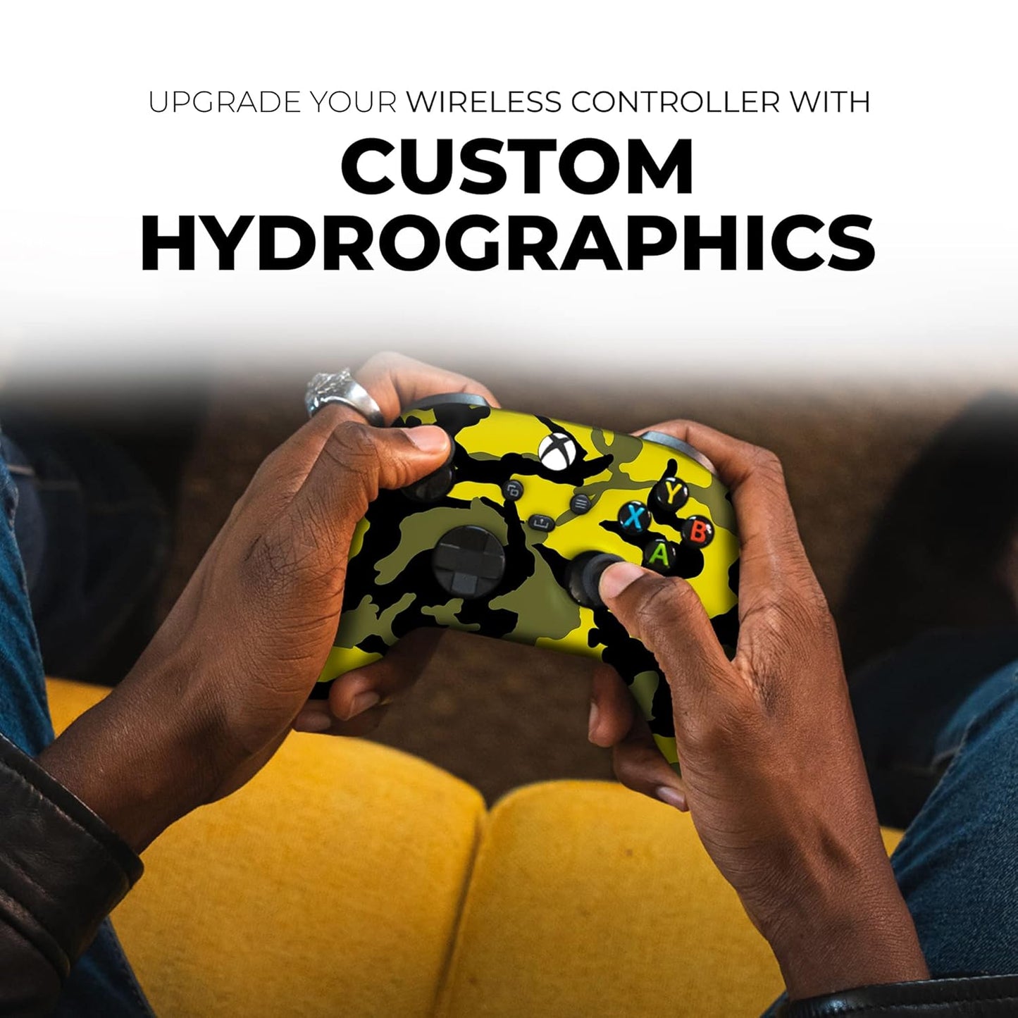 Yellow Camo Custom X-Box Controller Wireless Compatible with X-Box One/Series X/S Proudly Customized in USA with Permanent HYDRO-DIP Printing (NOT JUST a SKIN)