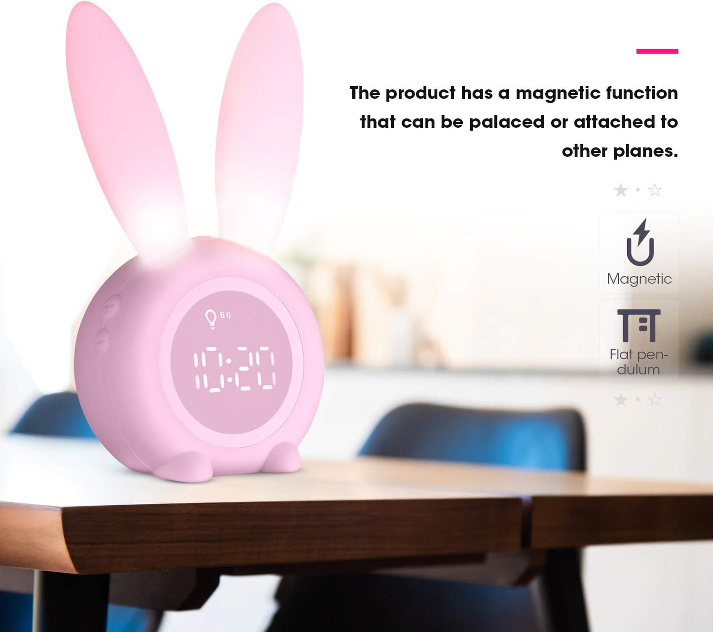 Kids Alarm Clock,Night Light for Kids, 5 Ringtones,Touch Control and Digital Thermometer,Sleep Timer with 2000Mah Rechargeable Clocks for Kids Room
