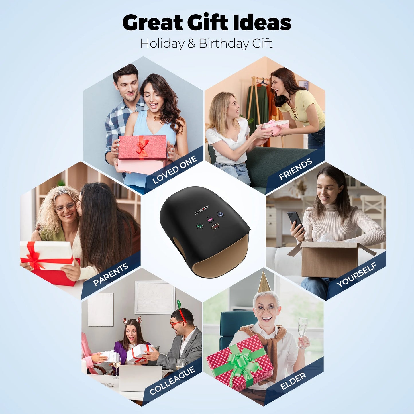 Cordless Hand Massager with Heat & 7 Massage Balls, Gift for Hand Massage for Pain Relief and Finger Numbness Relief, Black