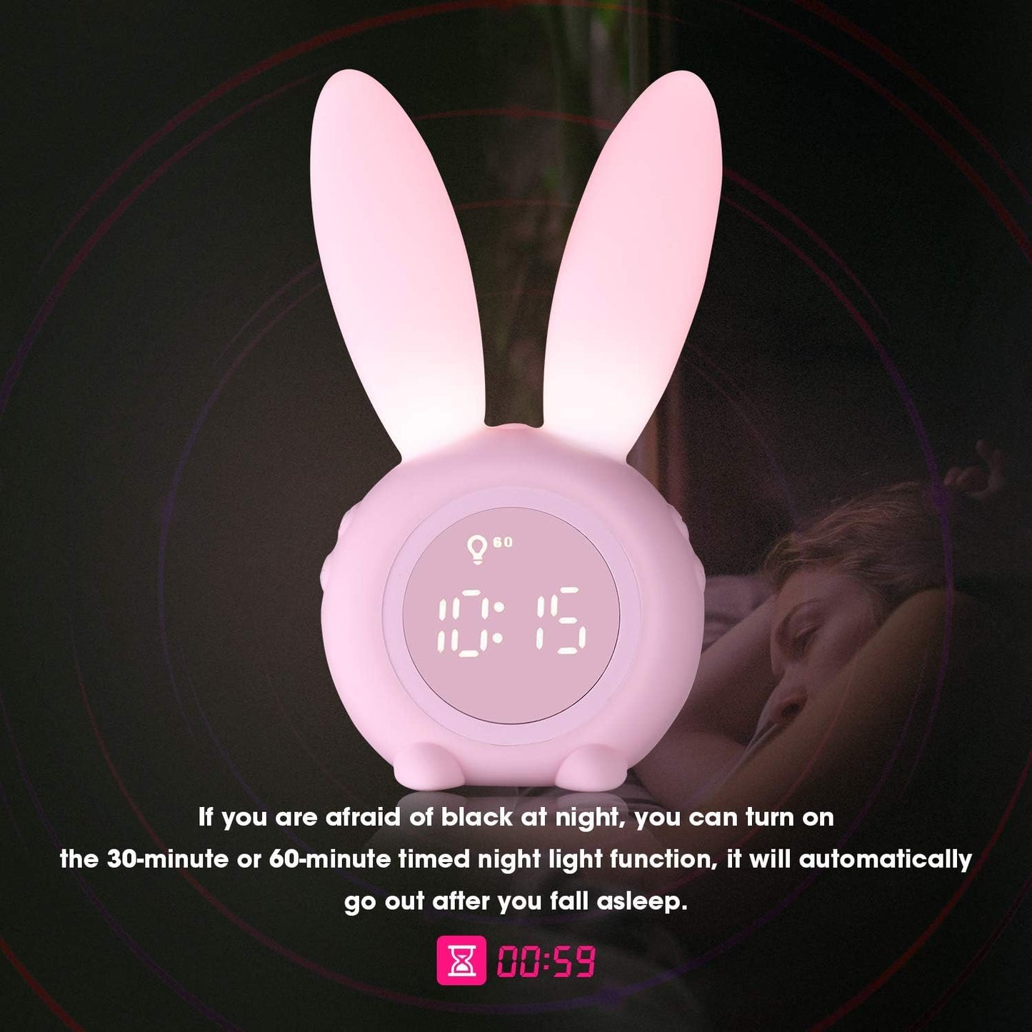 Kids Alarm Clock,Night Light for Kids, 5 Ringtones,Touch Control and Digital Thermometer,Sleep Timer with 2000Mah Rechargeable Clocks for Kids Room