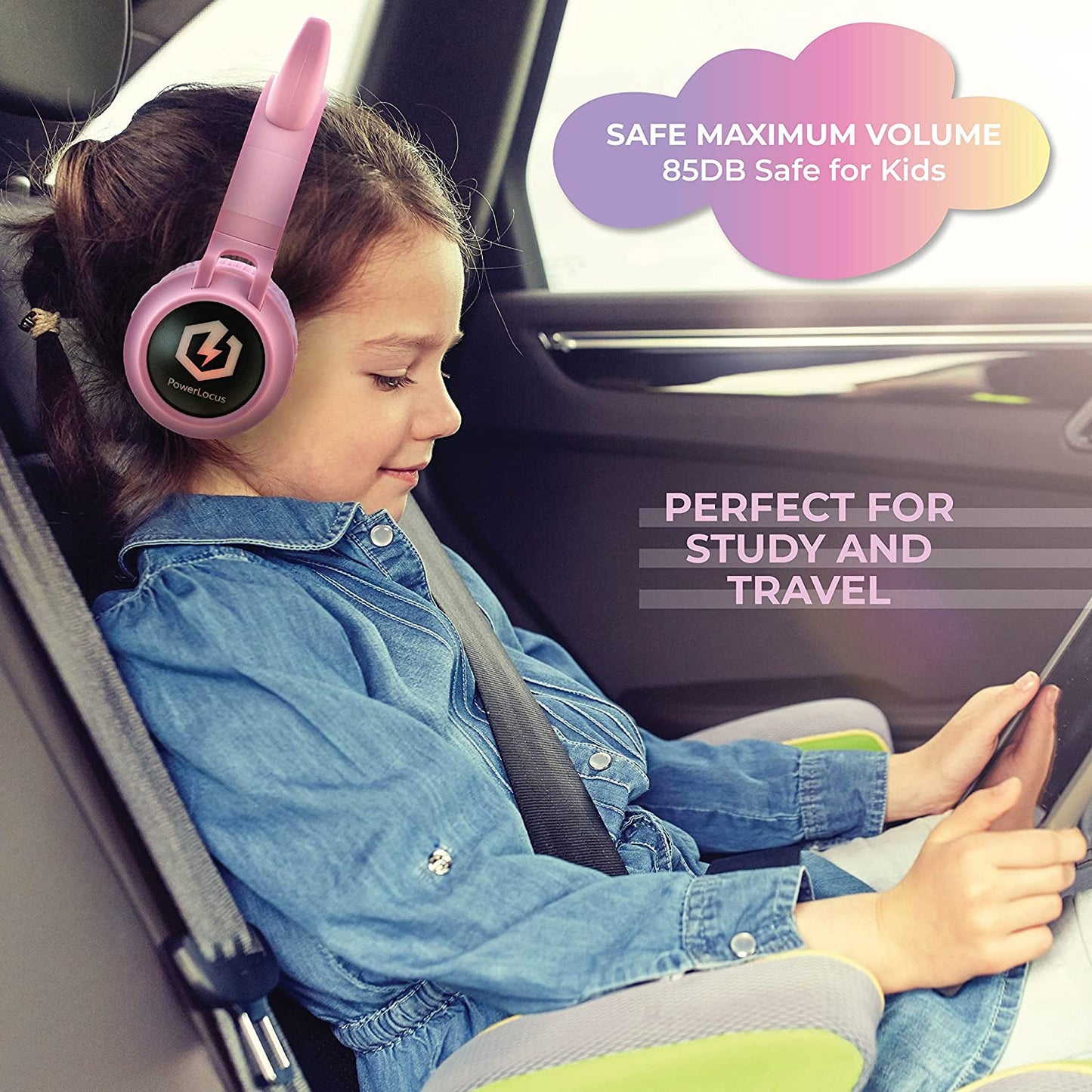 Kids Cat Ear Headphones, Bluetooth 5.3 Wireless, LED Lights, Safe Volume Limit, Micro SD/TF, for Ipad, Tablet, Travel (Pink)