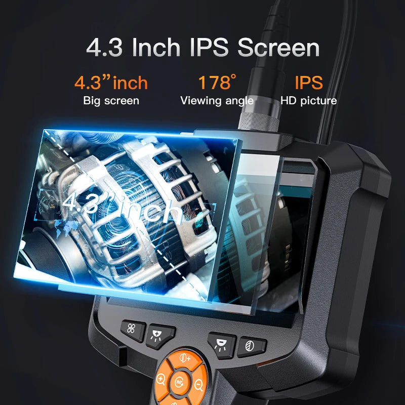 Endoscope Camera with 4.3 Inch IPS HD Screen Borescope Camera HD1080P with 8LED Lights IP67 Waterproof Inspection Camera for Car