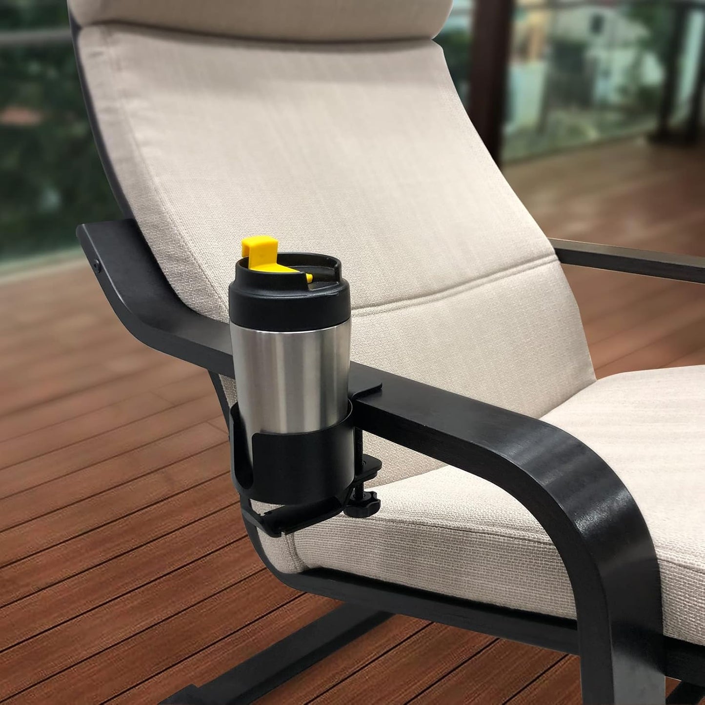 Desk Cup Holder with Headphone Hanger - Anti-Spill Table Cup Holder for Water Bottles, Wheelchairs, Workstations, Gaming Desk Accessories