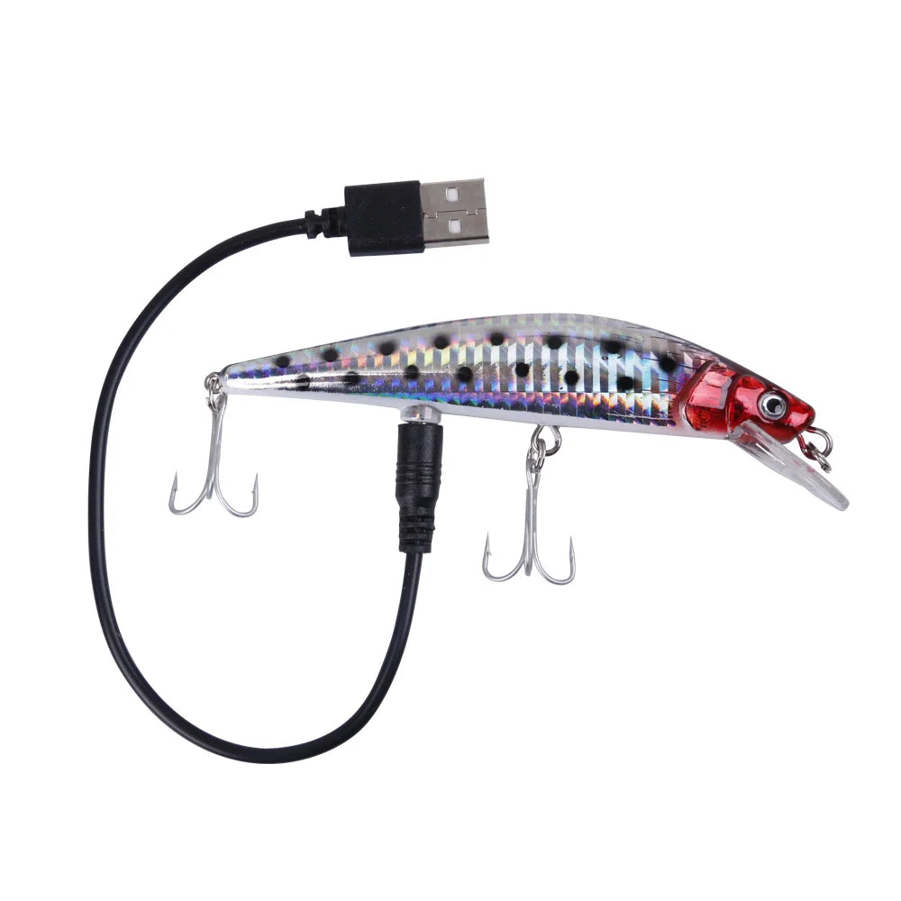 Simulated Fishing Lures Bait Electric Life-Like Vibrate Fishing Lures USB Rechargeable Flashing LED Light Throw Luminous Bait