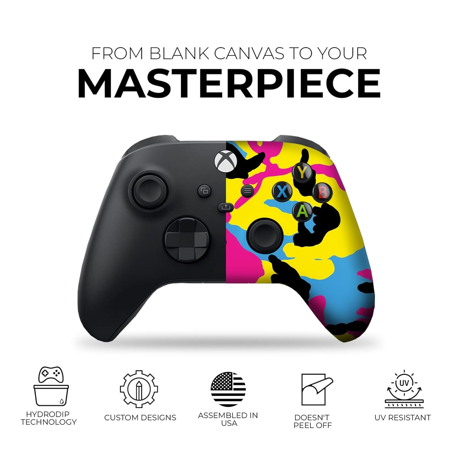 CMYK Camo Custom X-Box Controller Wireless Compatible with X-Box One/Series X/S Proudly Customized in USA with Permanent HYDRO-DIP Printing (NOT JUST a SKIN)