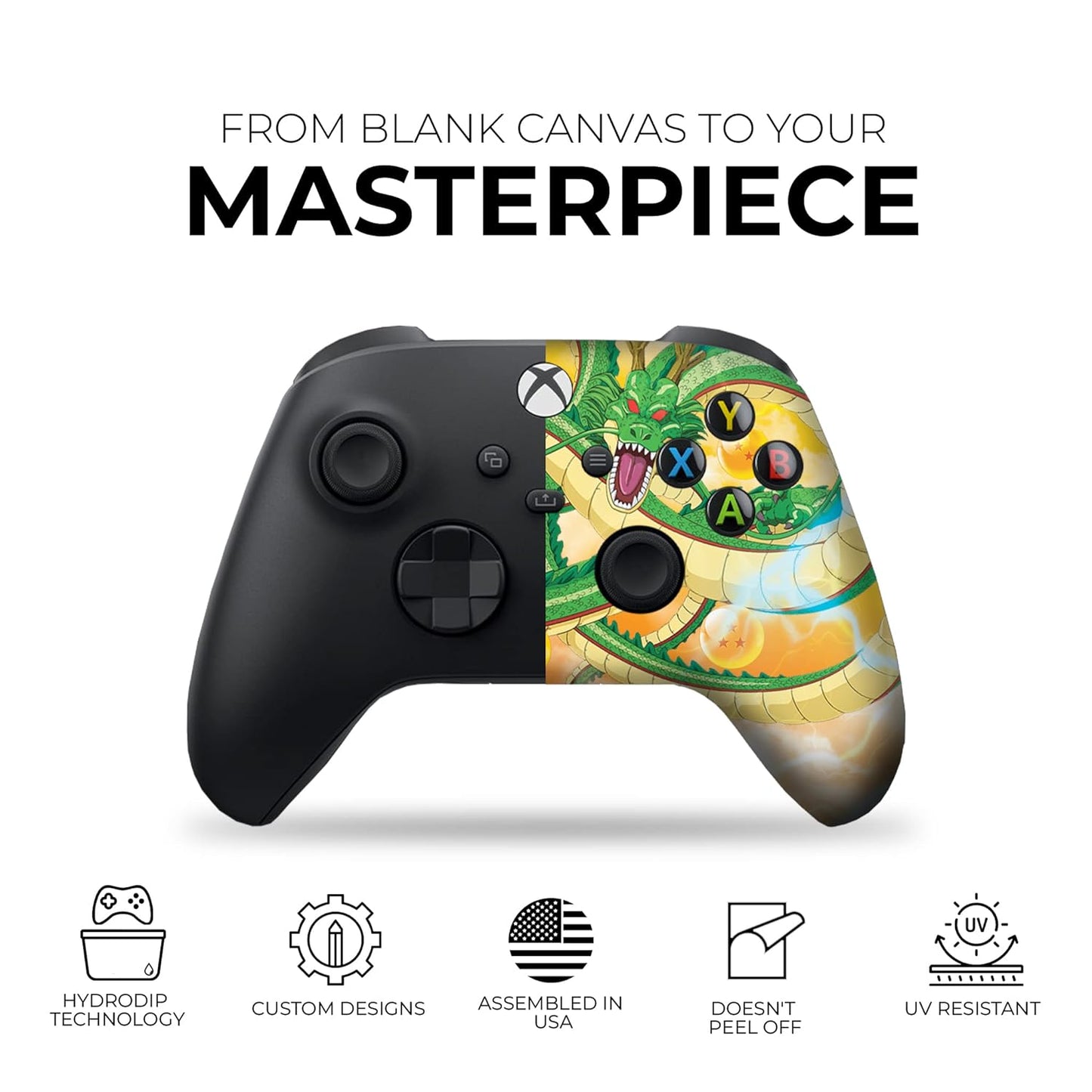 Shenron Draggonbaallz Custom X-Box Controller Wireless Compatible with X-Box One/Series X/S Proudly Customized in USA with Permanent HYDRO-DIP Printing (NOT JUST a SKIN)