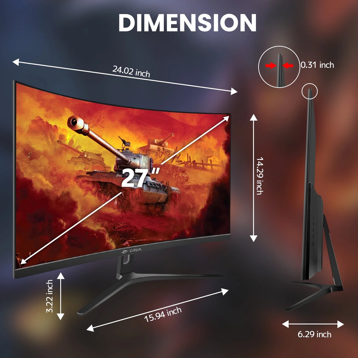 27" 165Hz/180Hz Curved Gaming Monitor - FHD 1080P,Freesync,1800R Frameless Computer Monitor, 1Ms GTG, DP&HDMI Port, Black