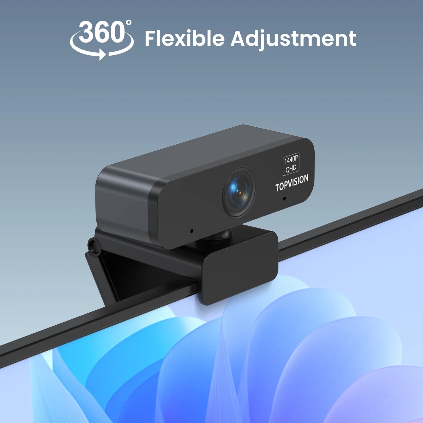 2K Webcam with Tripod Stand, Black, New
