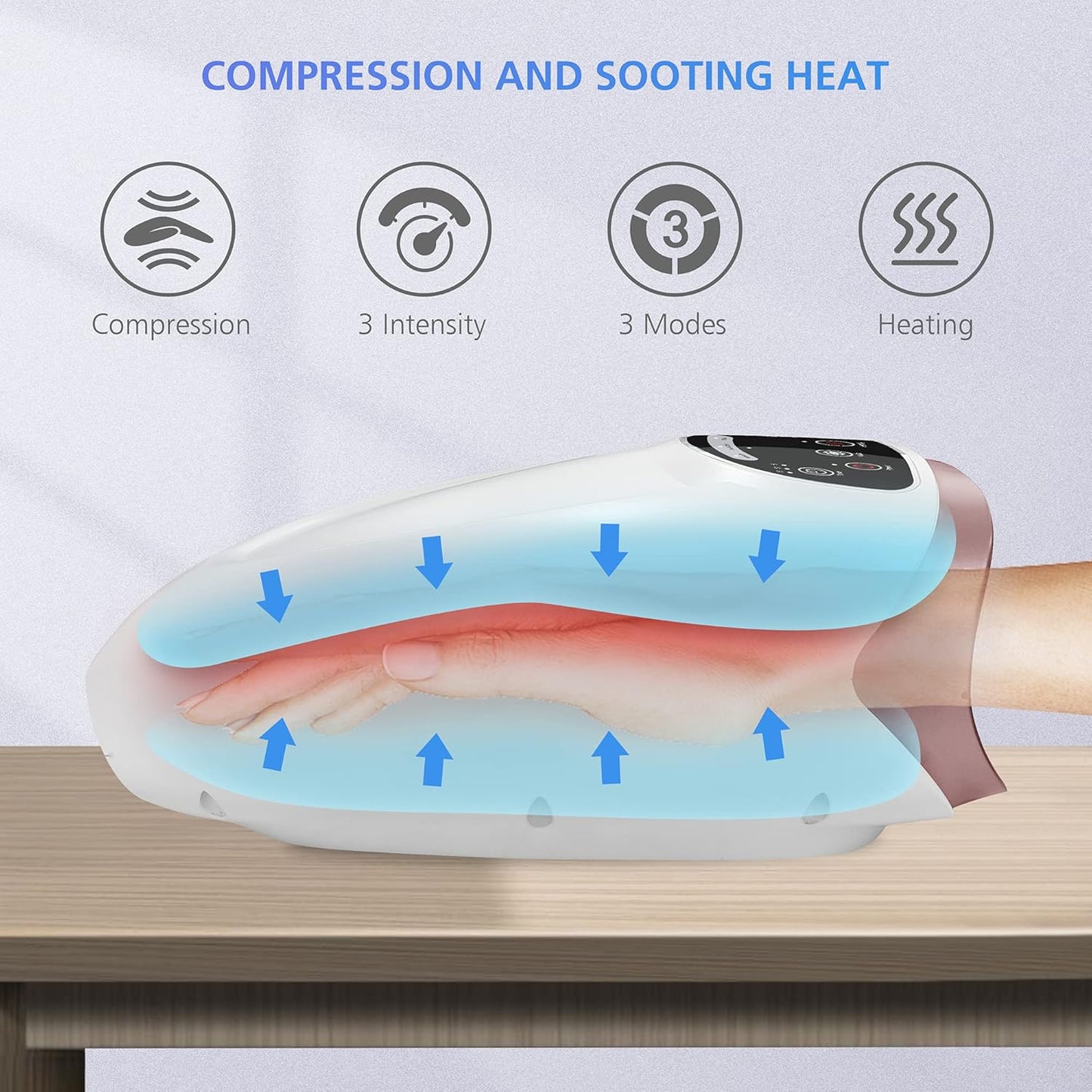 Hand Massager with Heat, Cordless Hand Massage Tool with Compression & Heating,3 Modes & 3 Levels Pressure Point Hand Massager for Arthritis and Carpal Tunnel from Finger to Wrist