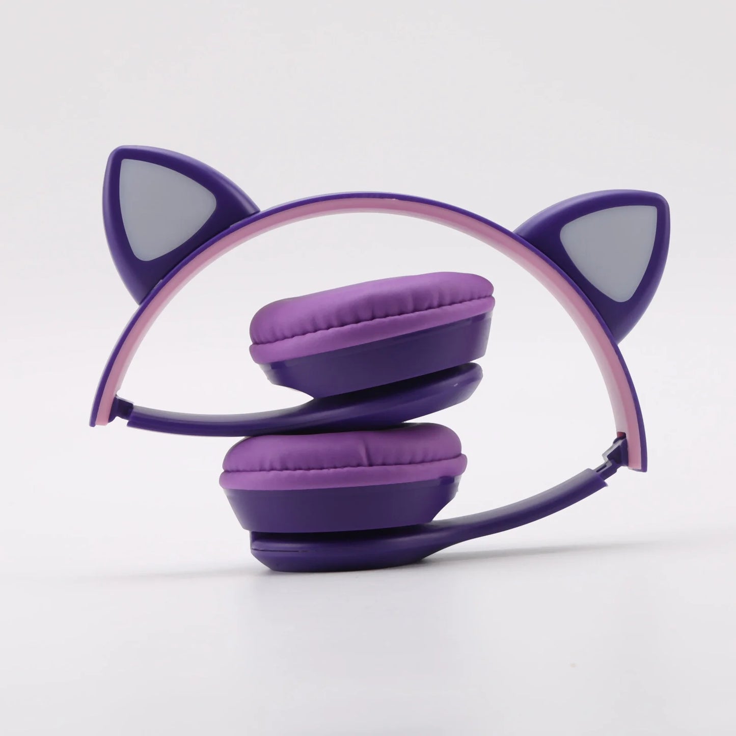 Kids Headphones, Cat Ear Wireless Headphones, LED Light up Bluetooth over on Ear Purple Headphones for Toddler Boy Girl Teen Children with Microphone,Purple