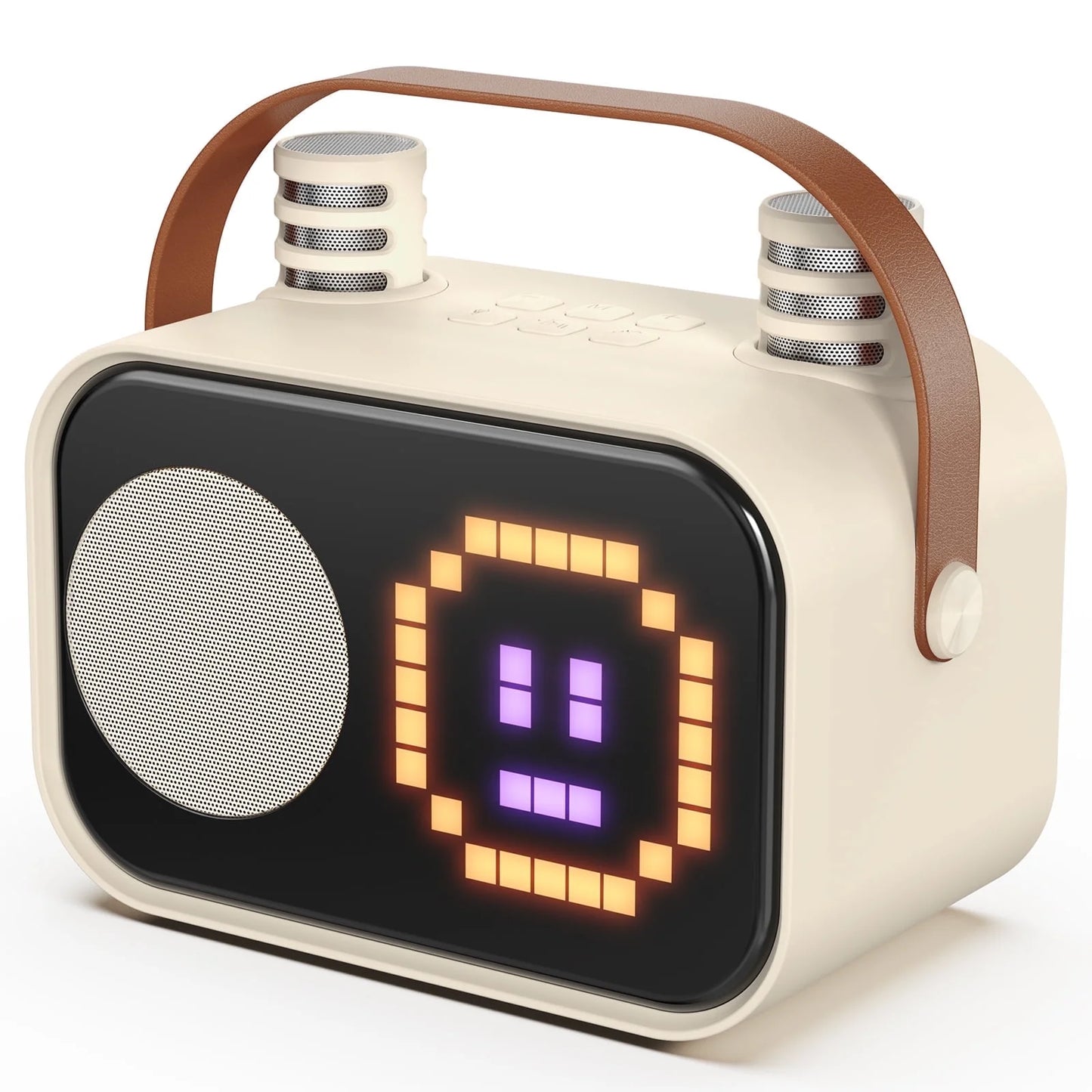 Karaoke Machine, Mini Karaoke Machine for Adult, 15 Animation Display Modes, 4 Funny Magic Voice, Beige