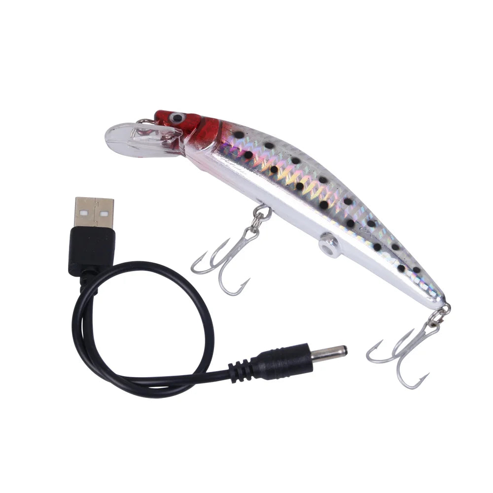 Simulated Fishing Lures Bait Electric Life-Like Vibrate Fishing Lures USB Rechargeable Flashing LED Light Throw Luminous Bait