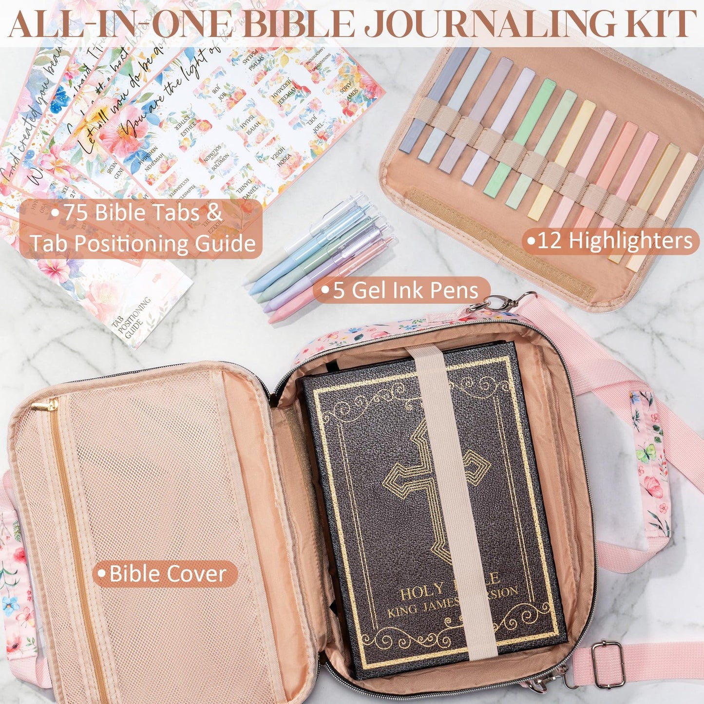 Bible Cover for Women Bible Case, Large Bible Bag W/Shoulder Strap, Bible Stu...