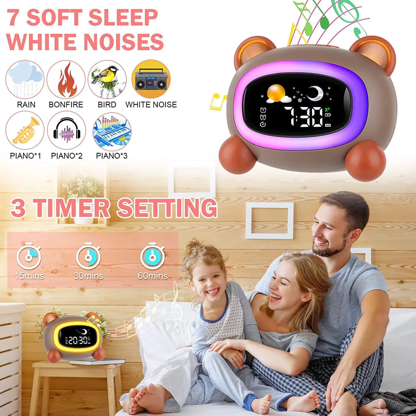 Alarm Clock for Kids, Ok to Wake Clock, Sleep Training Digital Clock with 5 Night Light