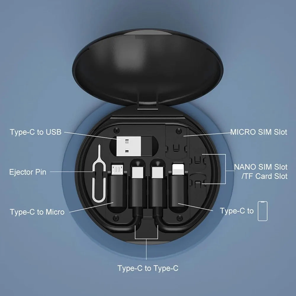 USB Type C Data Cable Set PD 60W Multifunctional Fast Charging for Iphone Xiaomi Charger Storage Box Adapter Card Pin Travel Box