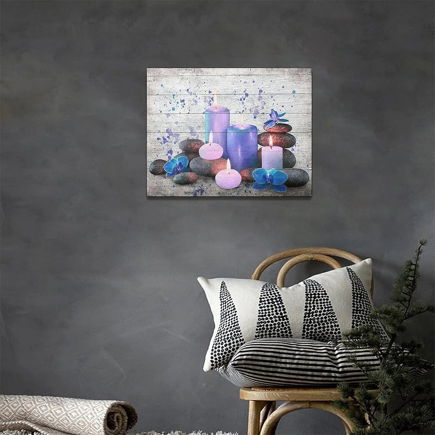 Farmhouse Bathroom Wall Decor Zen Stone Bathroom Pictures for Wall Rustic Purple Bathroom Canvas Wall Art Spiritual Meditation Painting Country Prints Modern Framed Home Spa Decoration 16"X12"