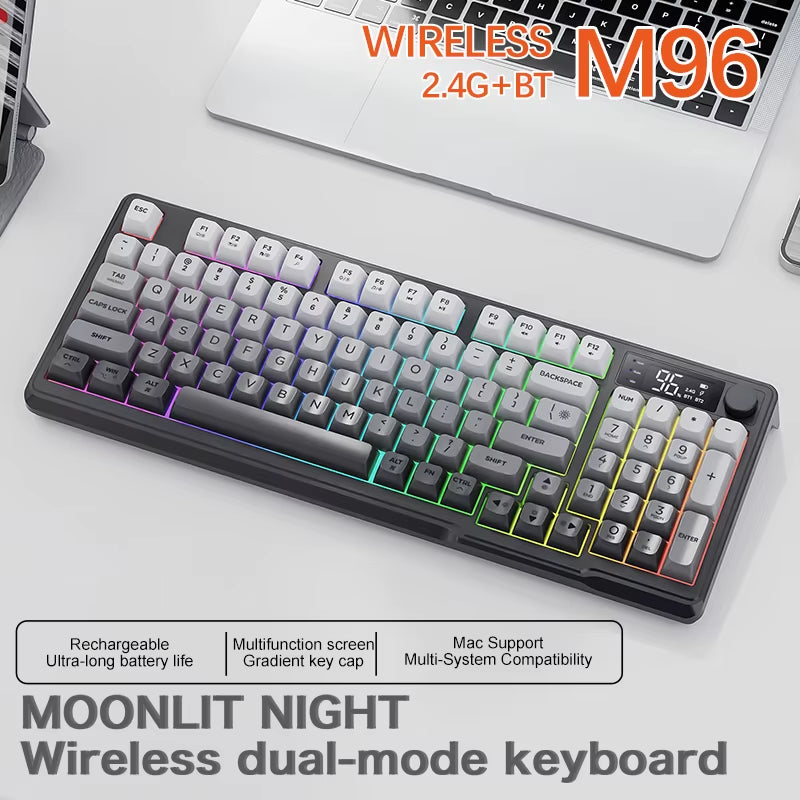 M96 Wireless Keyboard with Screen,Gaming Keyboard Bluetooth Dual-Mode Connection,Multi-Device Linking,Ergonomic