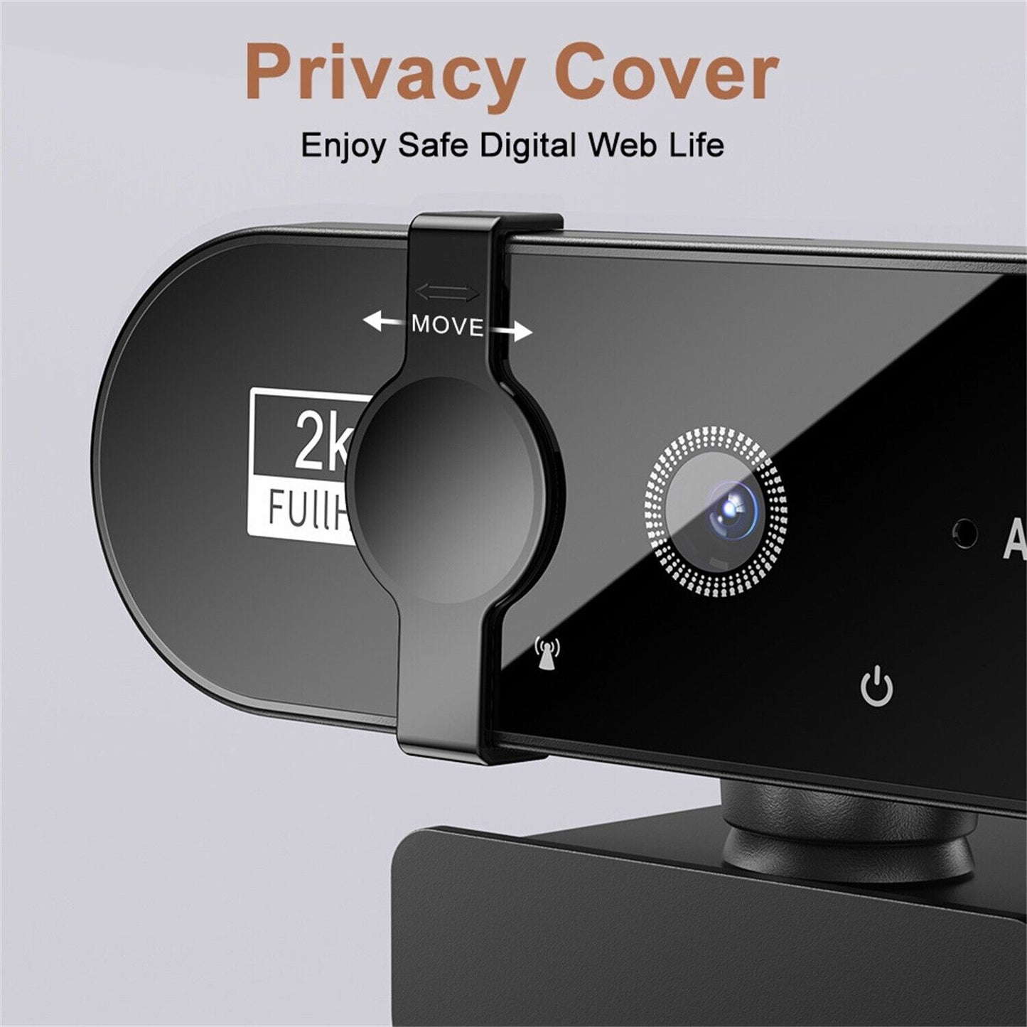 2K HD Web Camera with Microphone Ring Light Autofocus Pro Computer Gaming Webcam