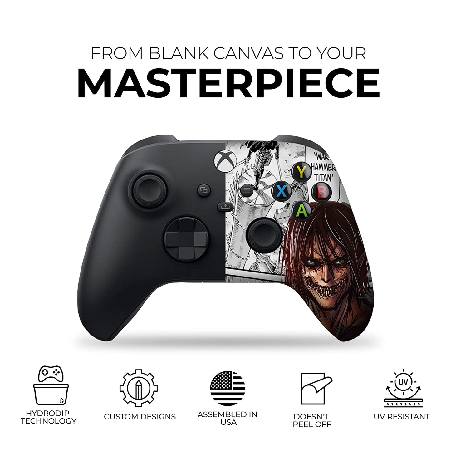 Attackk on Titan Custom X-Box Controller Wireless Compatible with X-Box One/X-Box Series X/S Proudly Customized in USA with Permanent HYDRO-DIP Printing (NOT JUST a SKIN)