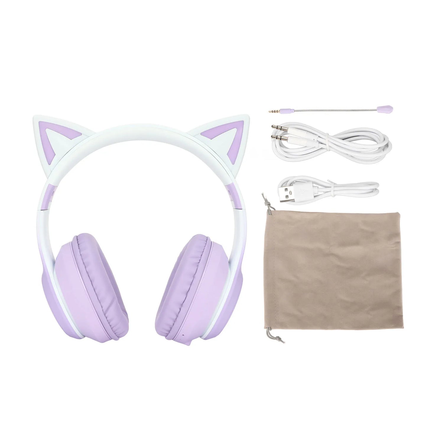 Bluetooth Headphones ABS Cat Ear Bluetooth Headphones Stable Connection Detachable Microphone with 3.5Mm Cable for Game Playing