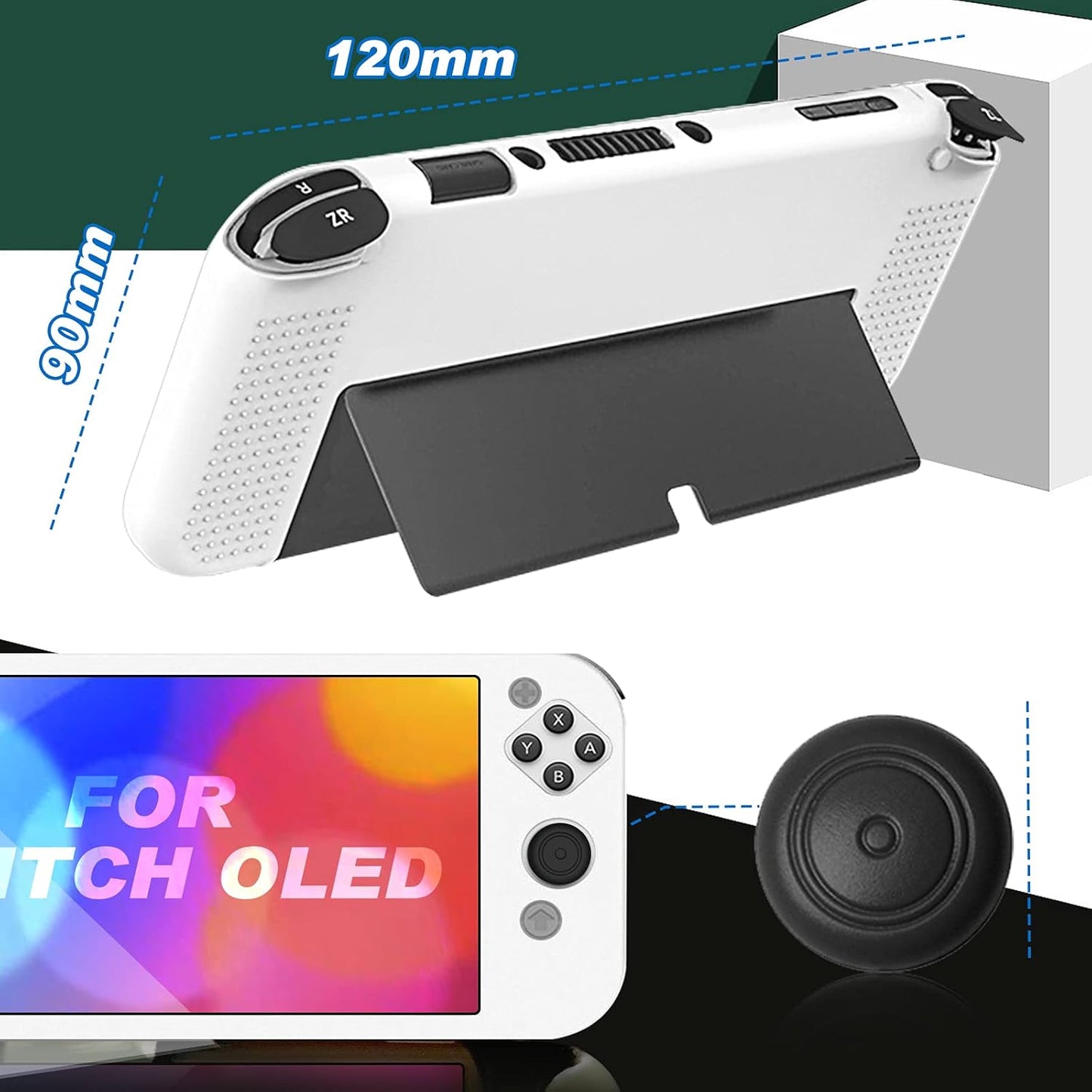 Case for Switch OLED 2021, Ultra-Slim Protective Case for Switch OLED with 4 Silicone Thumb Grip Caps, Soft Shockproof Anti-Scratch Protector Shell Full Protection Silicone Case for Switch OLED -White