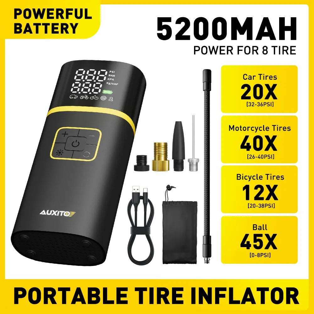 Rechargeable Air Pump Tire Inflator Portable Compressor Digital Cordless Car Tyre Inflator for Motocycle Bicycle Balls